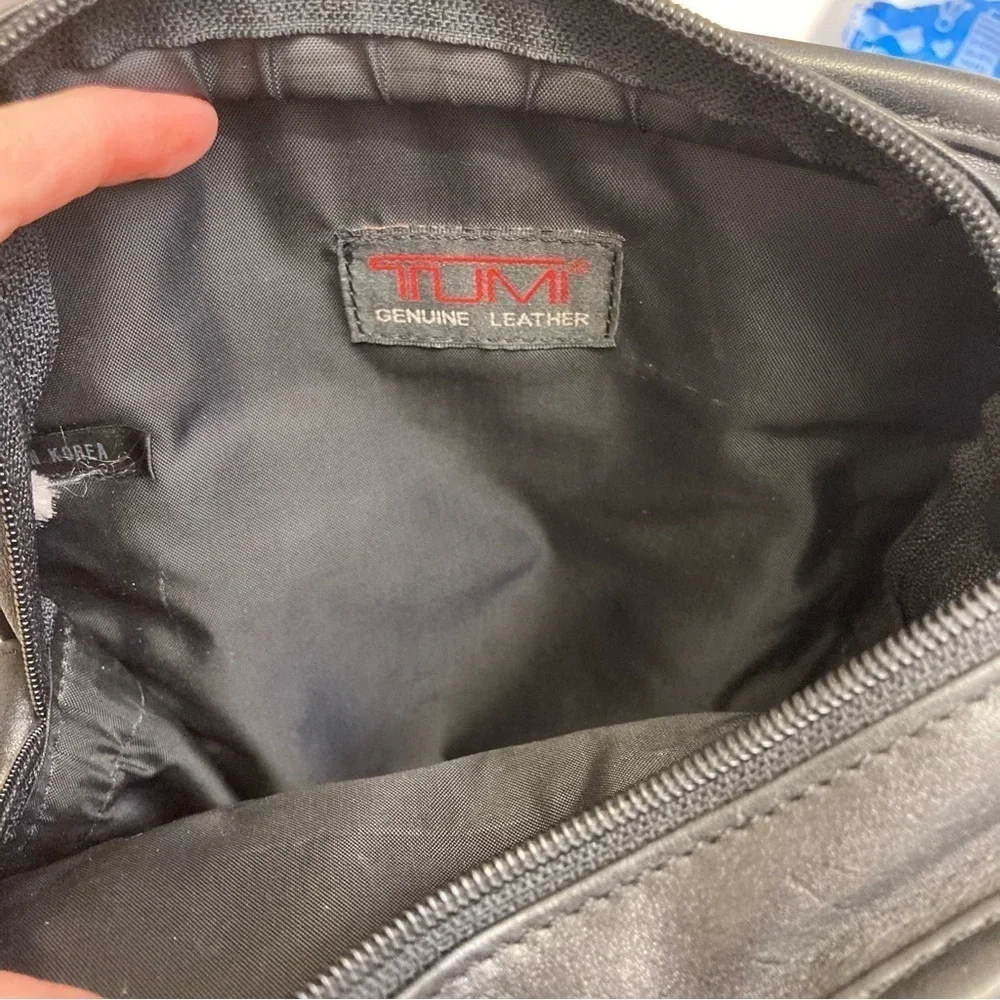 Tumi black leather vintage messenger bag